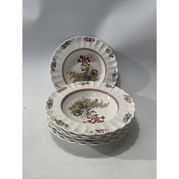 Set of 6 Vintage Copeland Spode Rosalie Rim Rimmed Soup Bowls 7 3/4" Wide - Picture 6 of 7